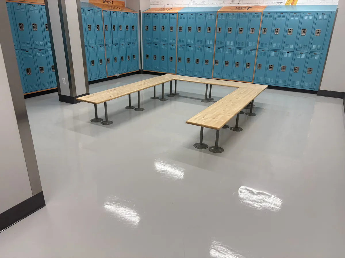 High-gloss locker room floor finished by Signal Enterprises