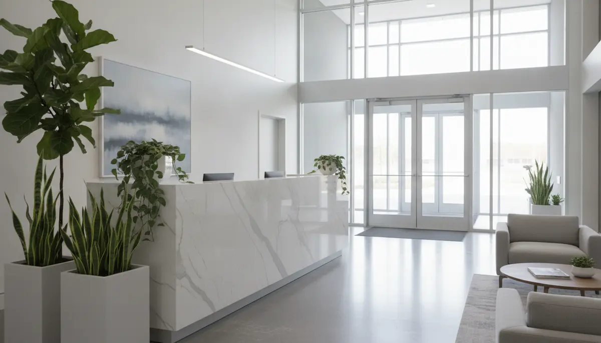 Clean commercial reception desk ready for the workday - Signal Enterprises commercial cleaning in Kenner