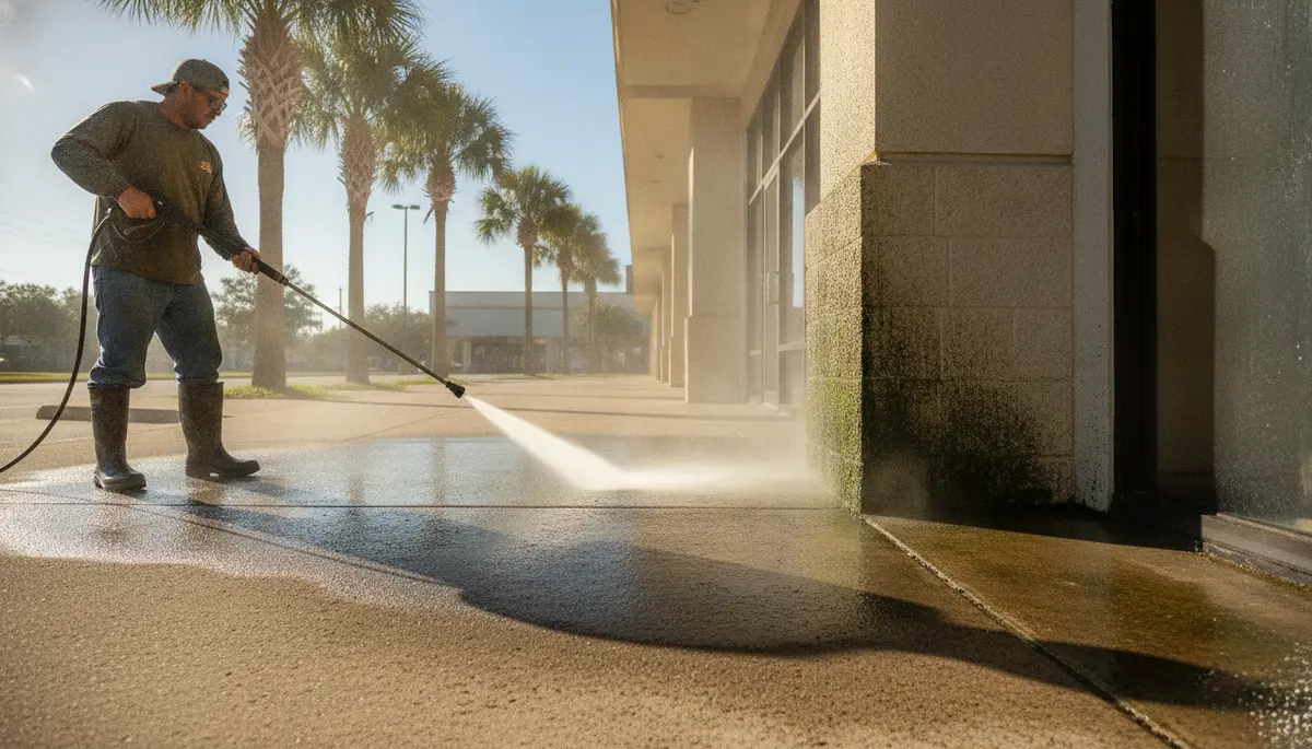 Professional Pressure Washing crew at work - Signal Enterprises commercial cleaning on the Westbank