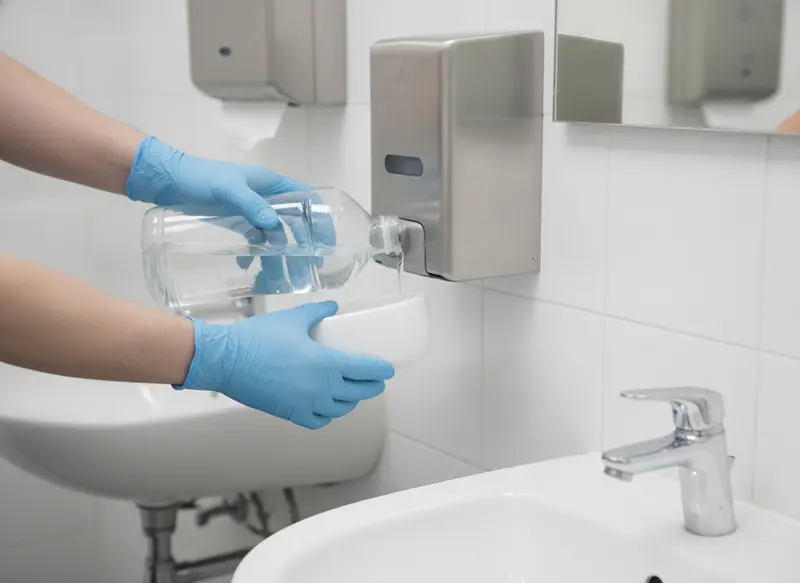 Restroom Sanitation detail work - Signal Enterprises commercial cleaning in New Orleans